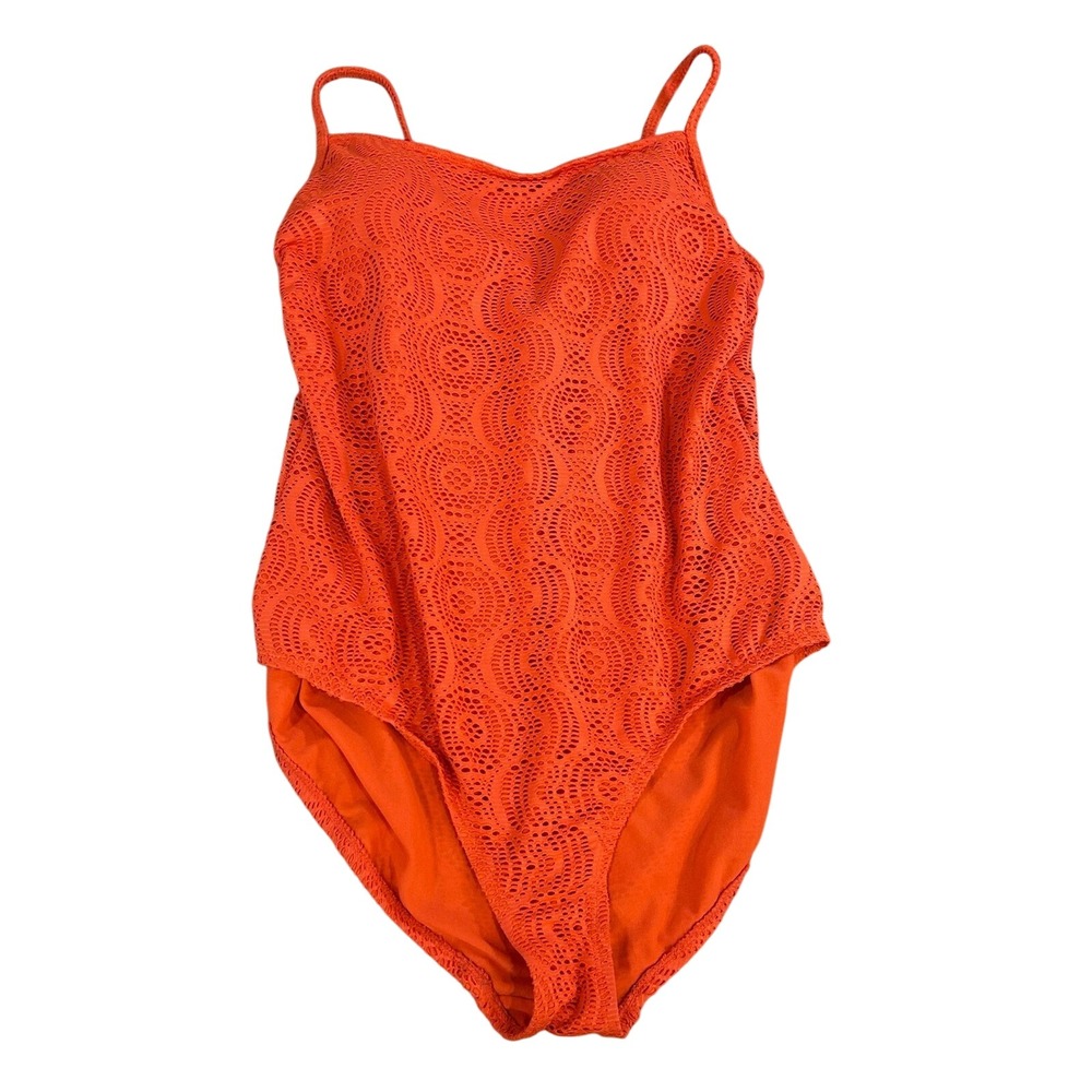 Catalina Women Orange Lace Overlay One Piece Swimsuit Size XL 16 18